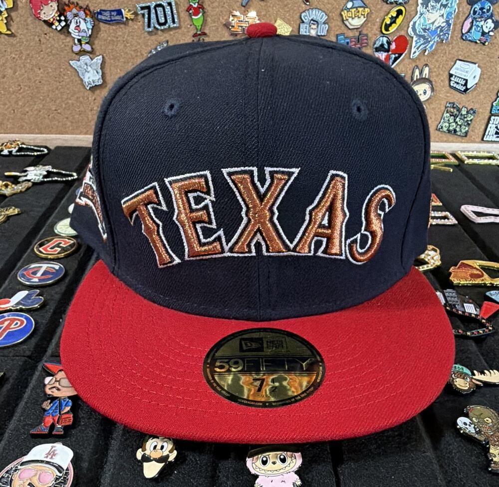 New Era 59FIFTY Texas Rangers Navy/Red MLB Fitted Cap Hat Size 7 1/2
